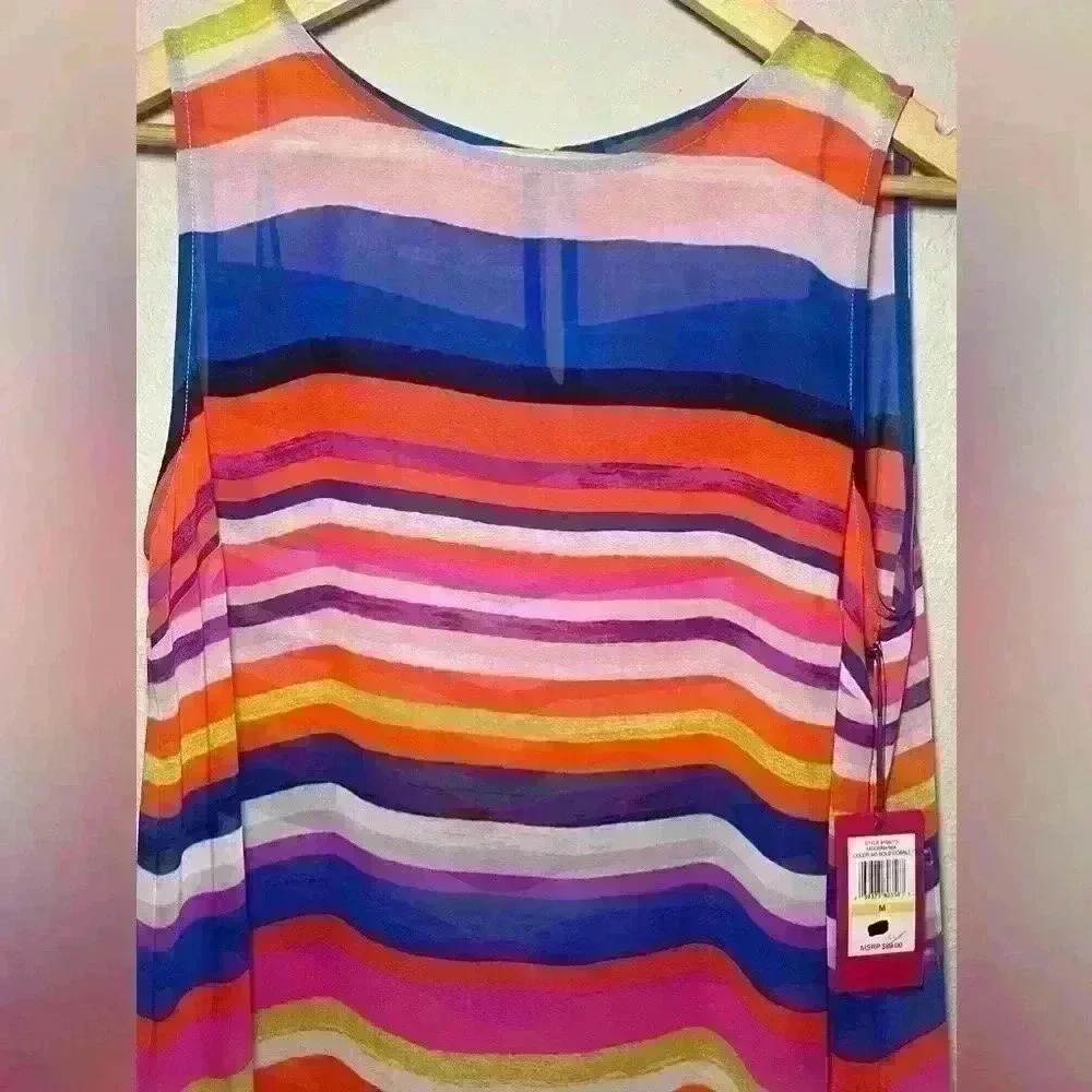 Vince Camuto NWT Semi Sheer Extra Long Tunic side slits multicolor Womens Med - Picture 10 of 10